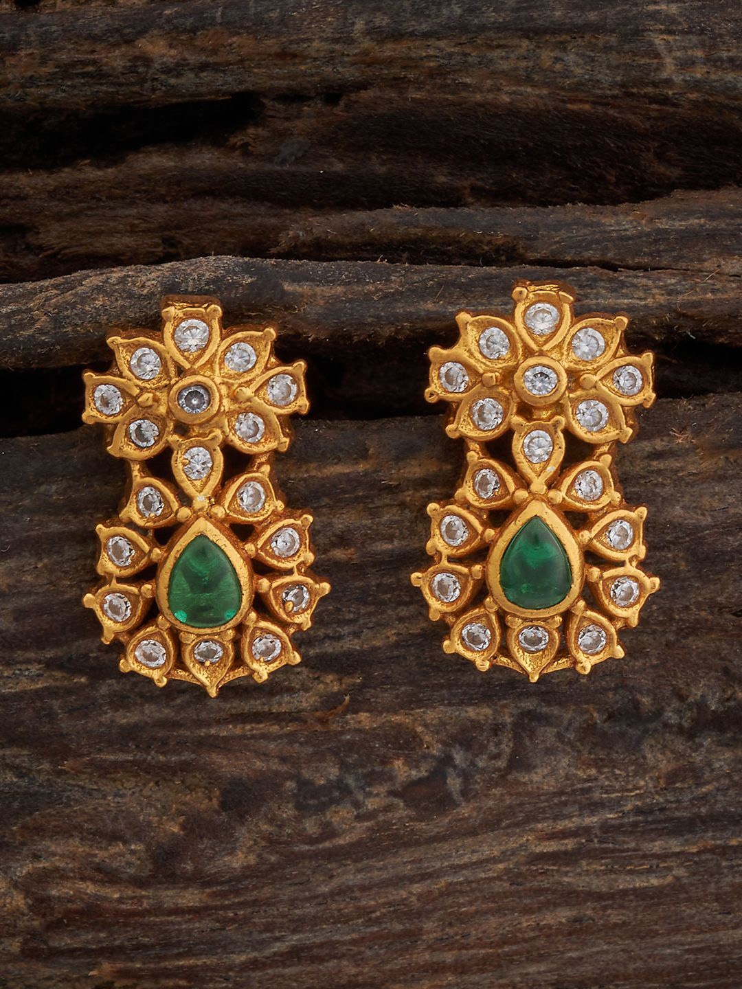 

Kushal's Fashion Jewellery Gold-Plated Stone-Studded 92.5 Pure Silver Studs Earrings