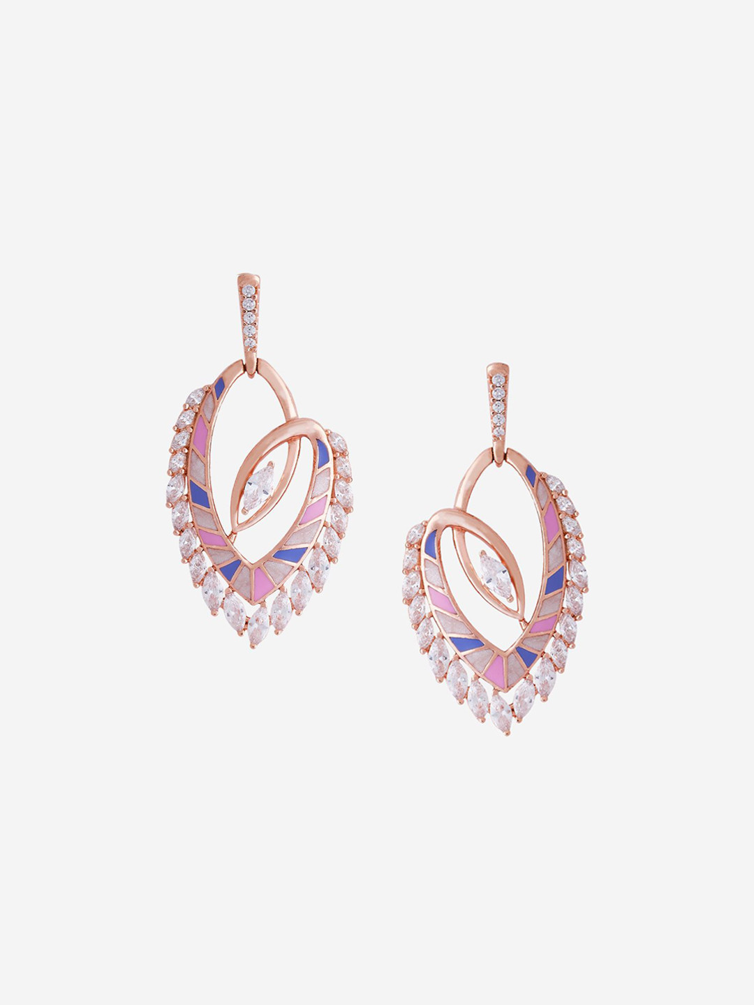

Kushal's Fashion Jewellery Rose Gold-Plated Cubic Zirconia-Studded Drop Earrings