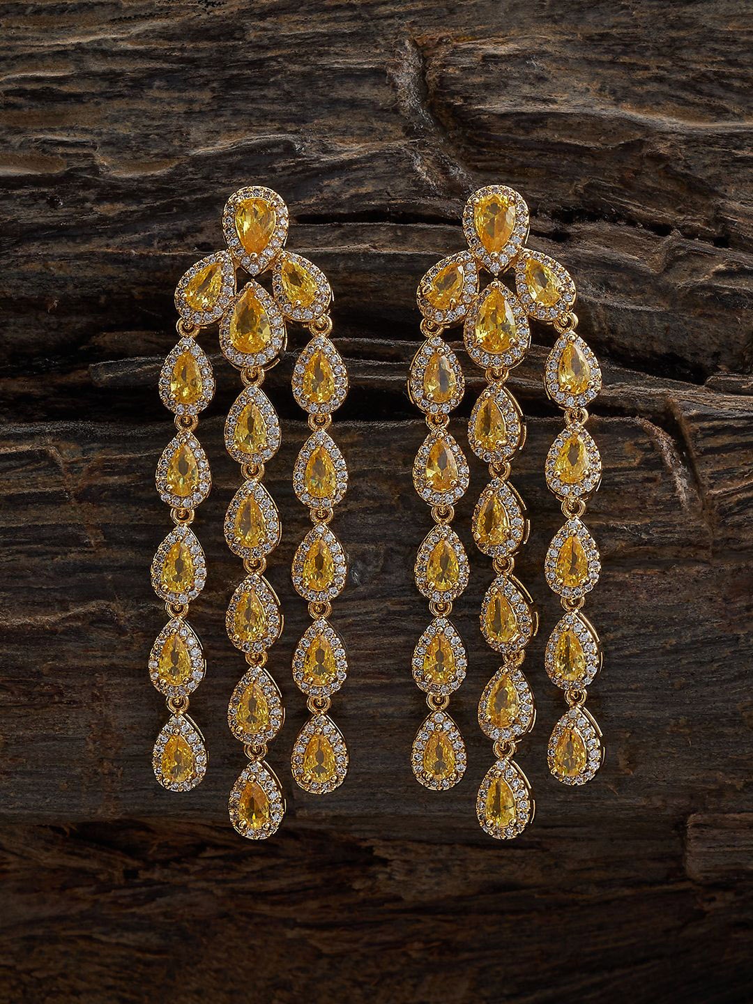 

Kushal's Fashion Jewellery Gold-Plated CZ Stone Studded Teardrop Shaped Drop Earrings