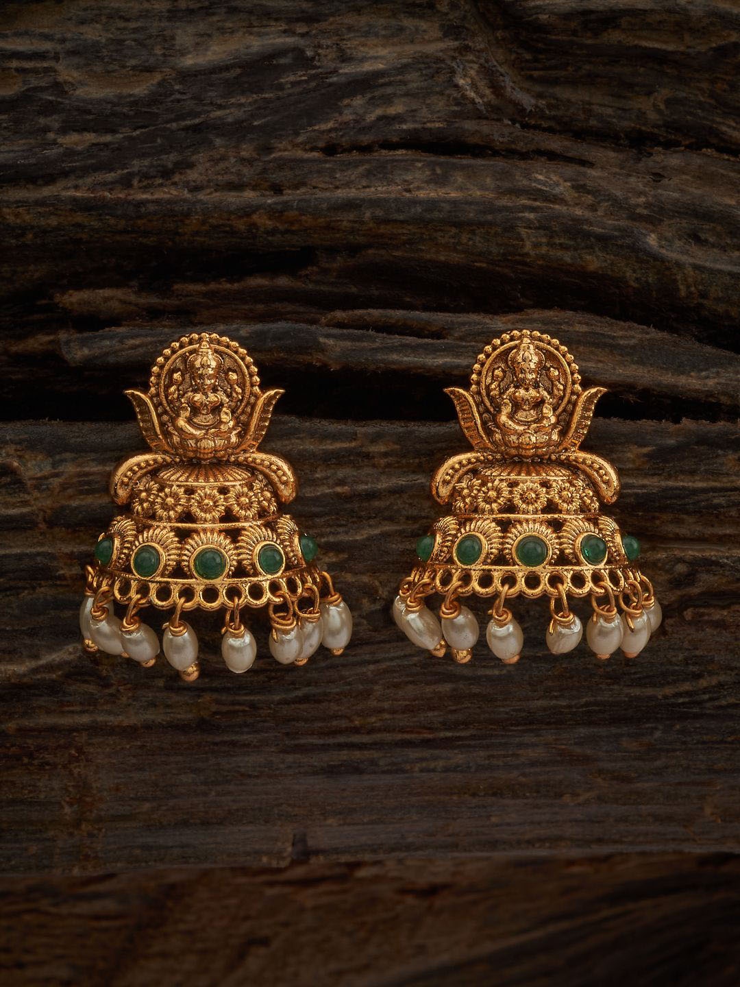 

Kushal's Fashion Jewellery Gold-Plated Beaded Classic Antique Jhumkas