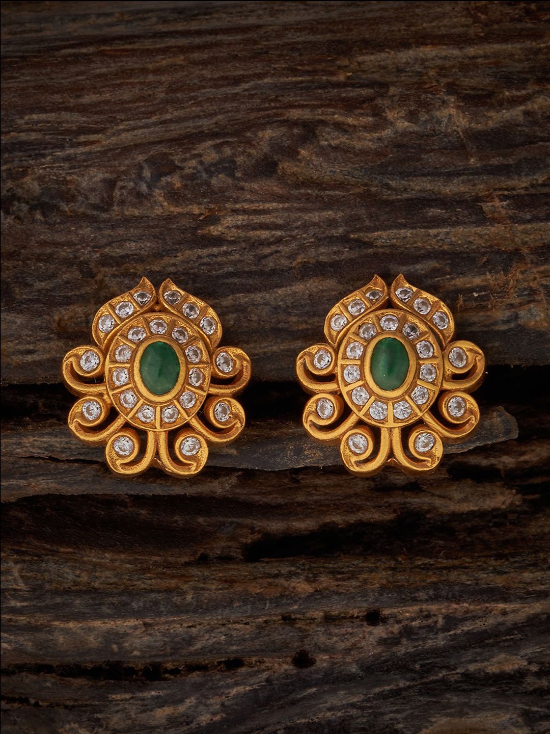 

Kushal's Fashion Jewellery 92.5 Pure Silver Gold-Plated Stone Studded Studs Earrings, Green