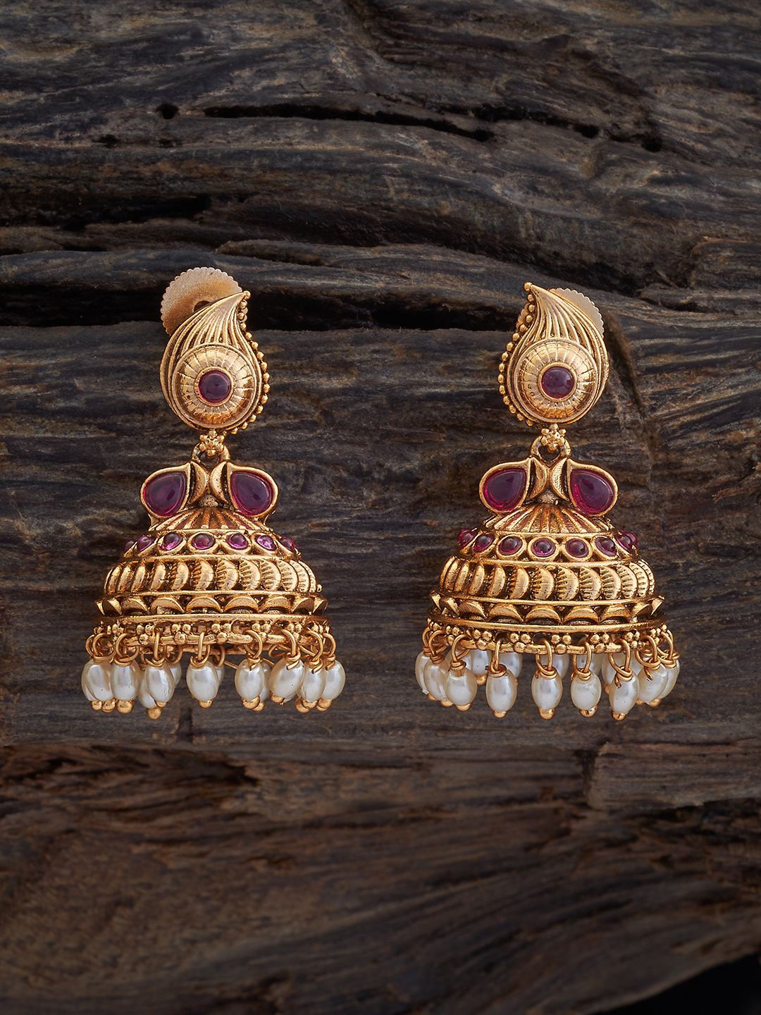 

Kushal's Fashion Jewellery Gold-Plated Beaded Dome Shaped Antique Jhumkas