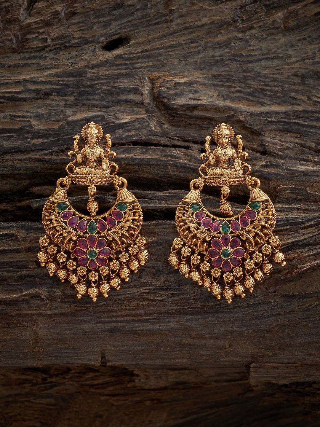 

Kushal's Fashion Jewellery Gold-Plated Stone Studded Classic Antique Chandbalis