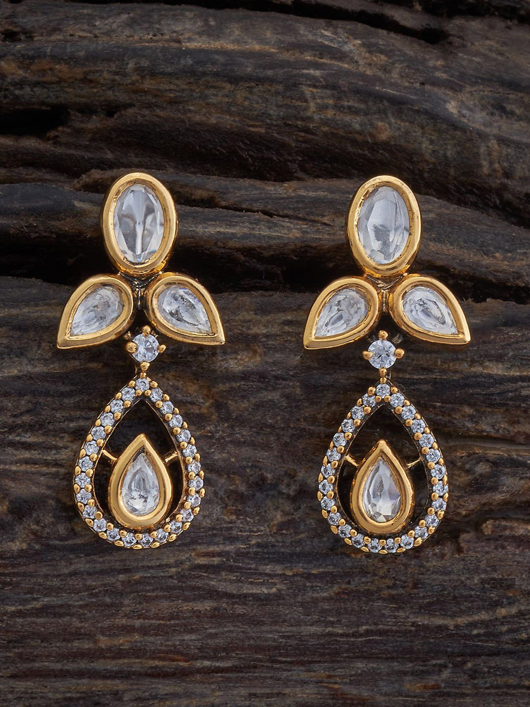 

Kushal's Fashion Jewellery Kundan Studded Teardrop Shaped Drop Earrings, White
