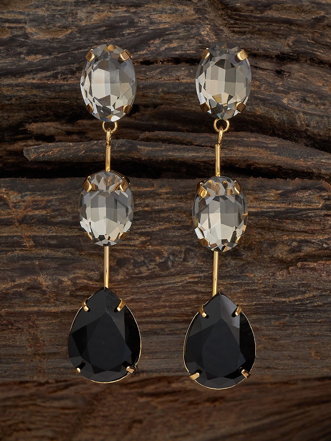 

Kushal's Fashion Jewellery Gold-Plated CZ Stone Studded Teardrop Shaped Drop Earrings