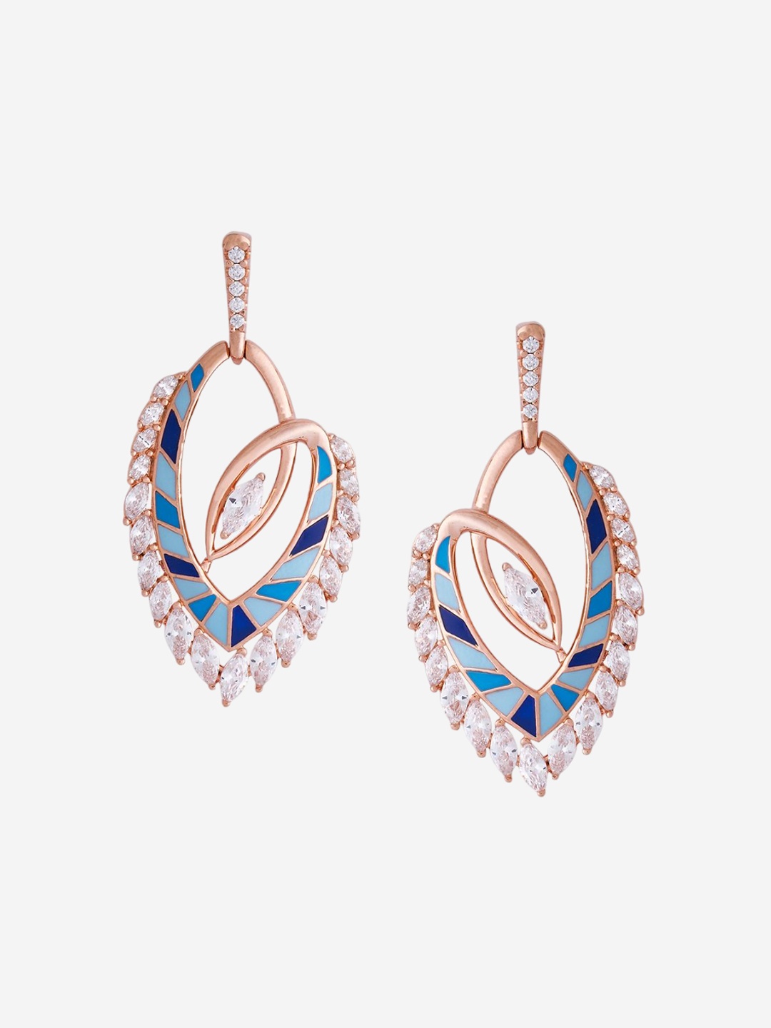 

Kushal's Fashion Jewellery Rose Gold-Plated CZ Stone Studded Contemporary Drop Earrings