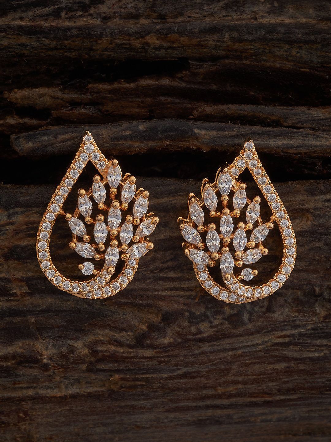

Kushal's Fashion Jewellery Gold-Plated CZ Stone Studded Classic Studs Earrings