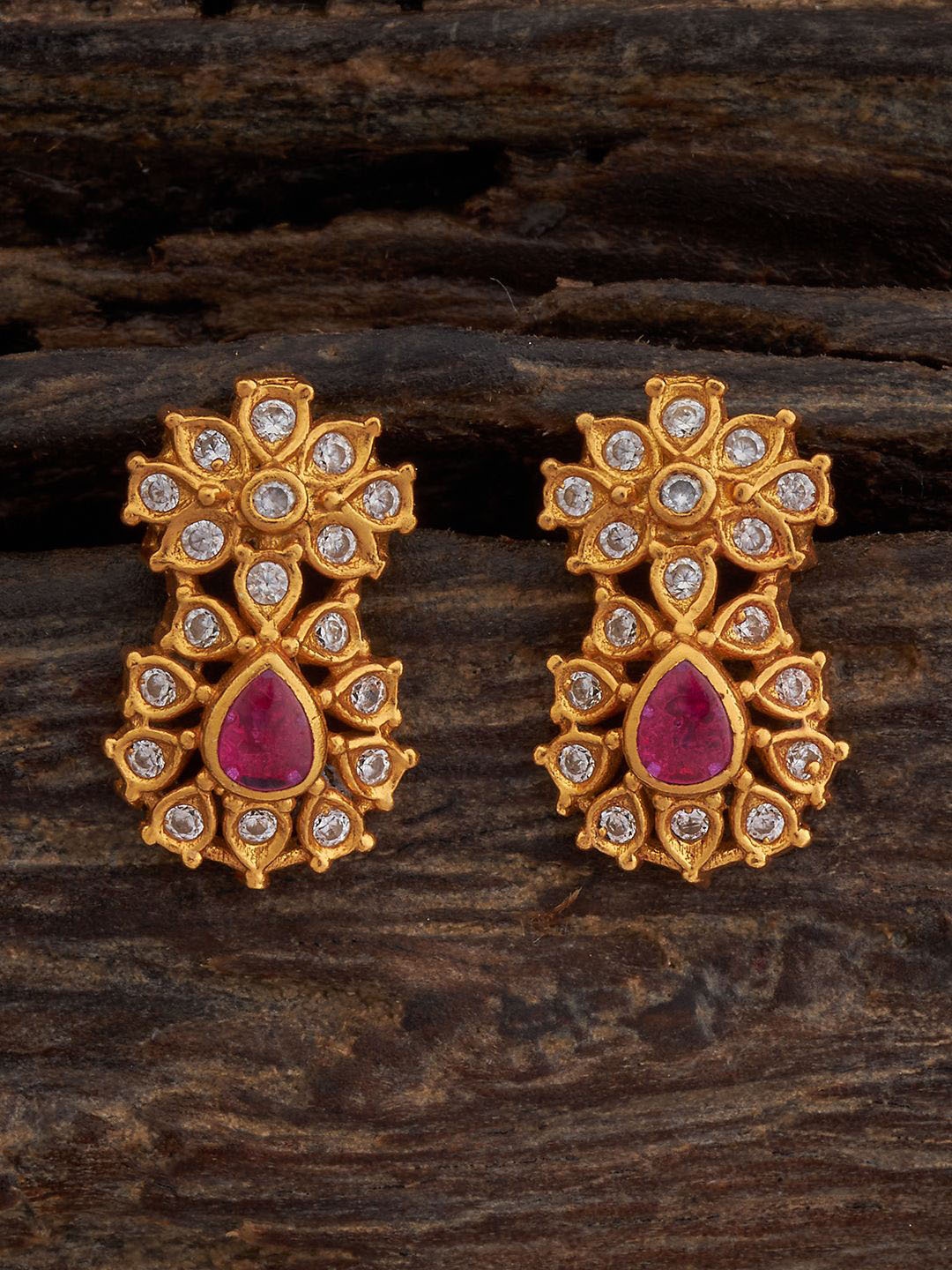 

Kushal's Fashion Jewellery 92.5 Pure Silver Gold Plated Stone Studded Drop Earrings