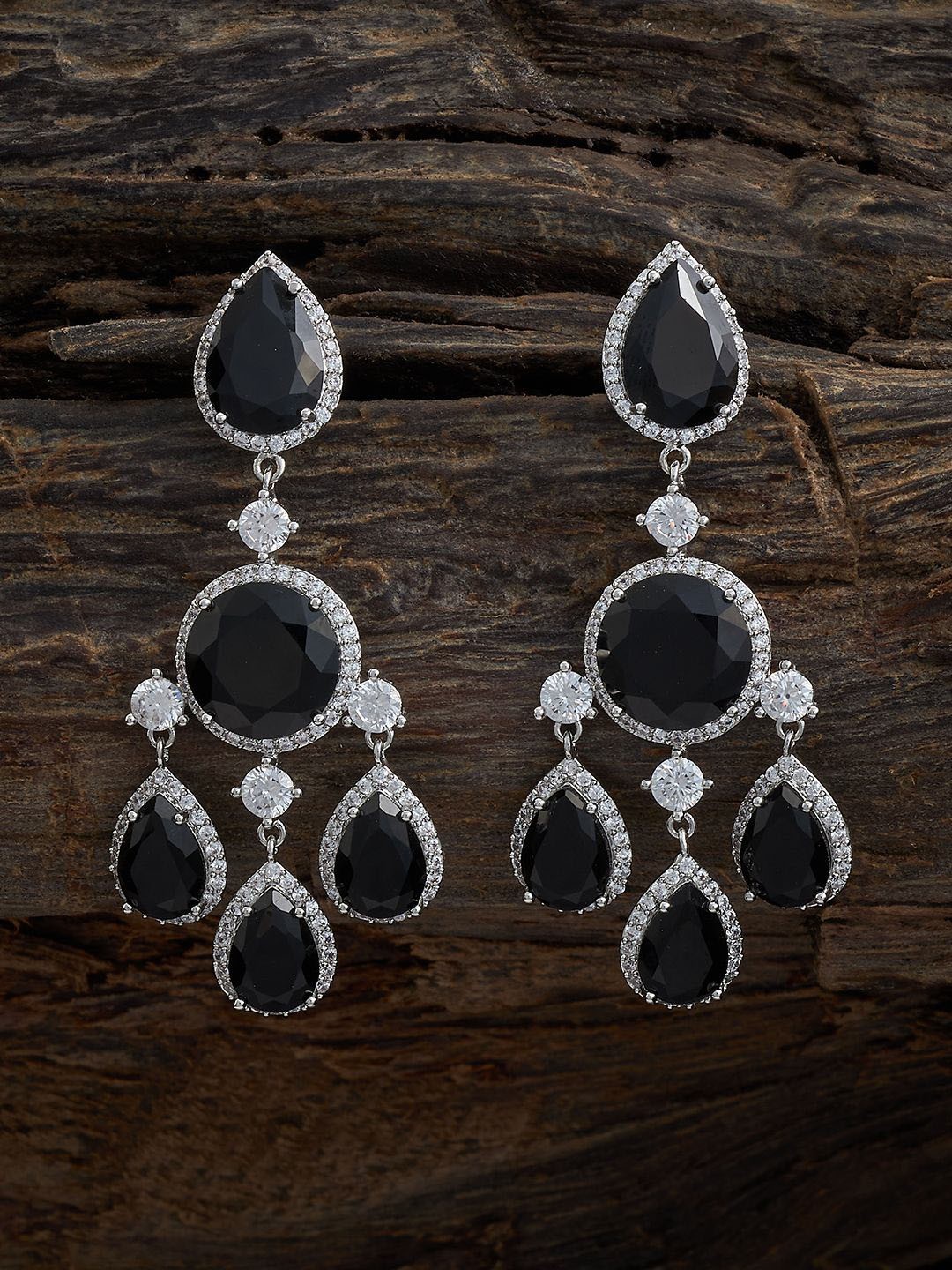 

Kushal's Fashion Jewellery Rhodium-Plated Cubic Zirconia Teardrop Shaped Drop Earrings, Silver