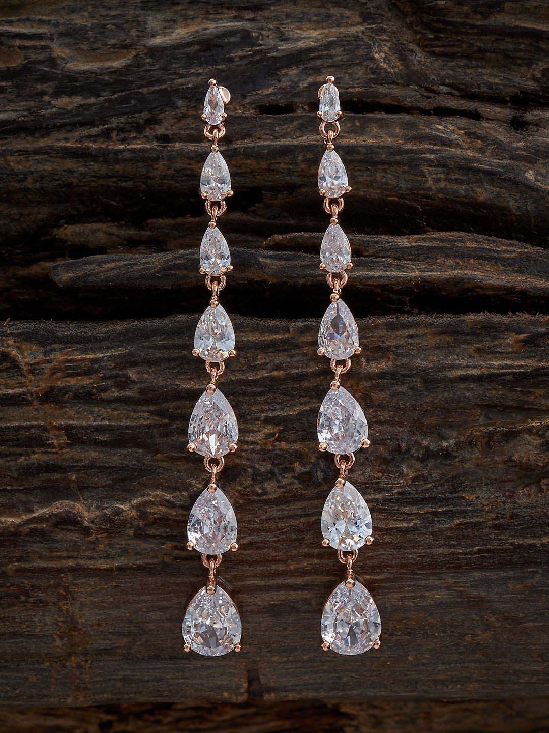 

Kushal's Fashion Jewellery Rose Gold Plated Teardrop Shaped Drop Earrings