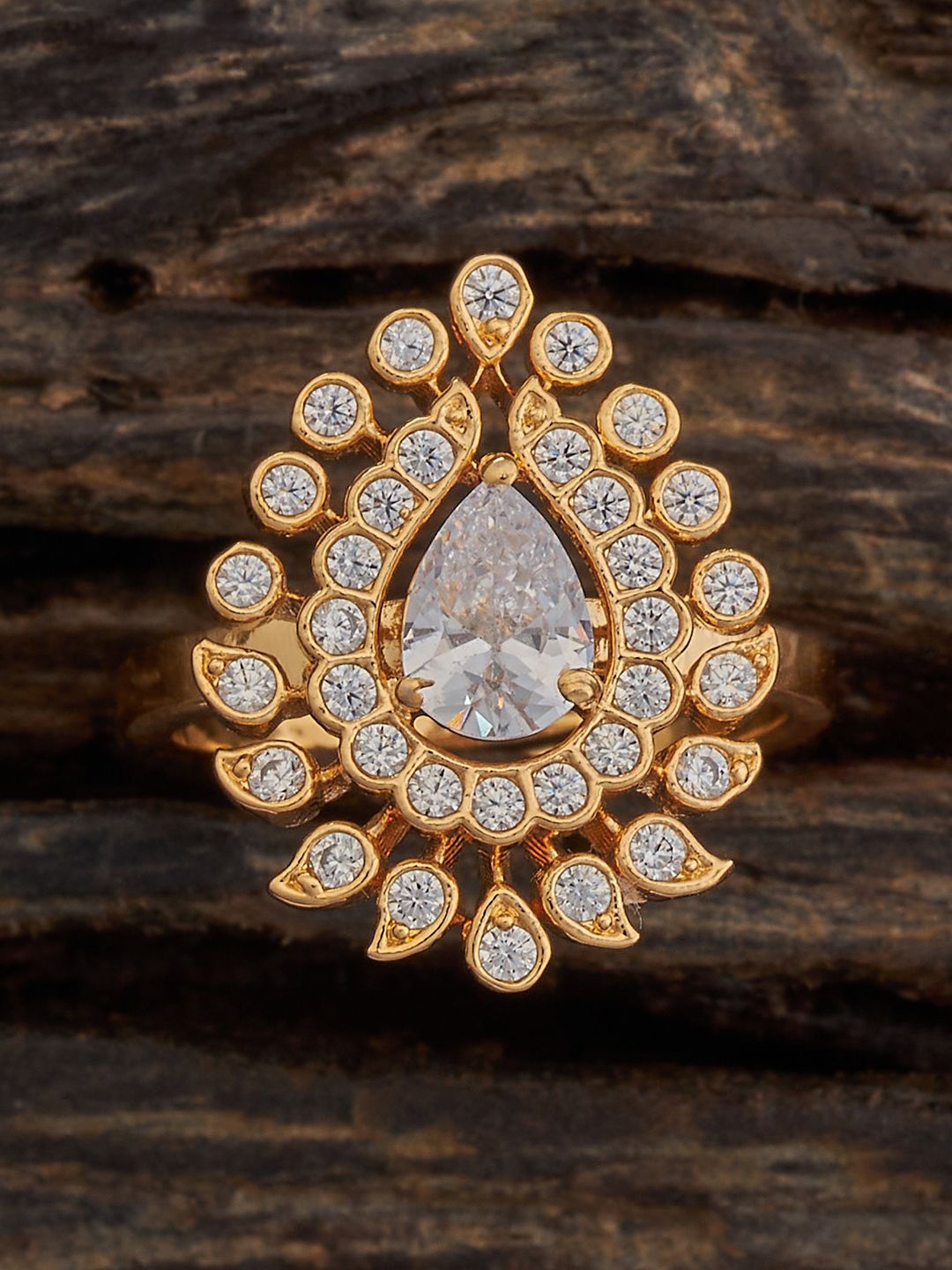 

Kushal's Fashion Jewellery Gold-Plated Cubic Zirconia-Studded Adjustable Finger Ring