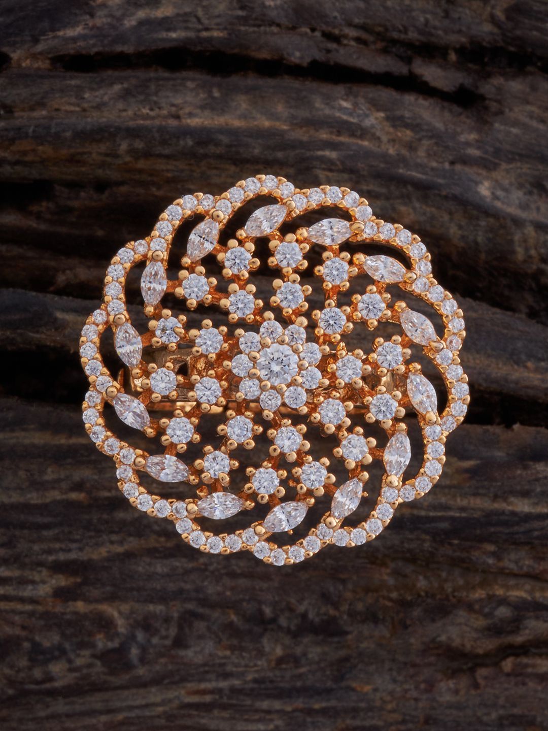 

Kushal's Fashion Jewellery Gold-Plated Cubic Zirconia-Studded Adjustable Finger Ring