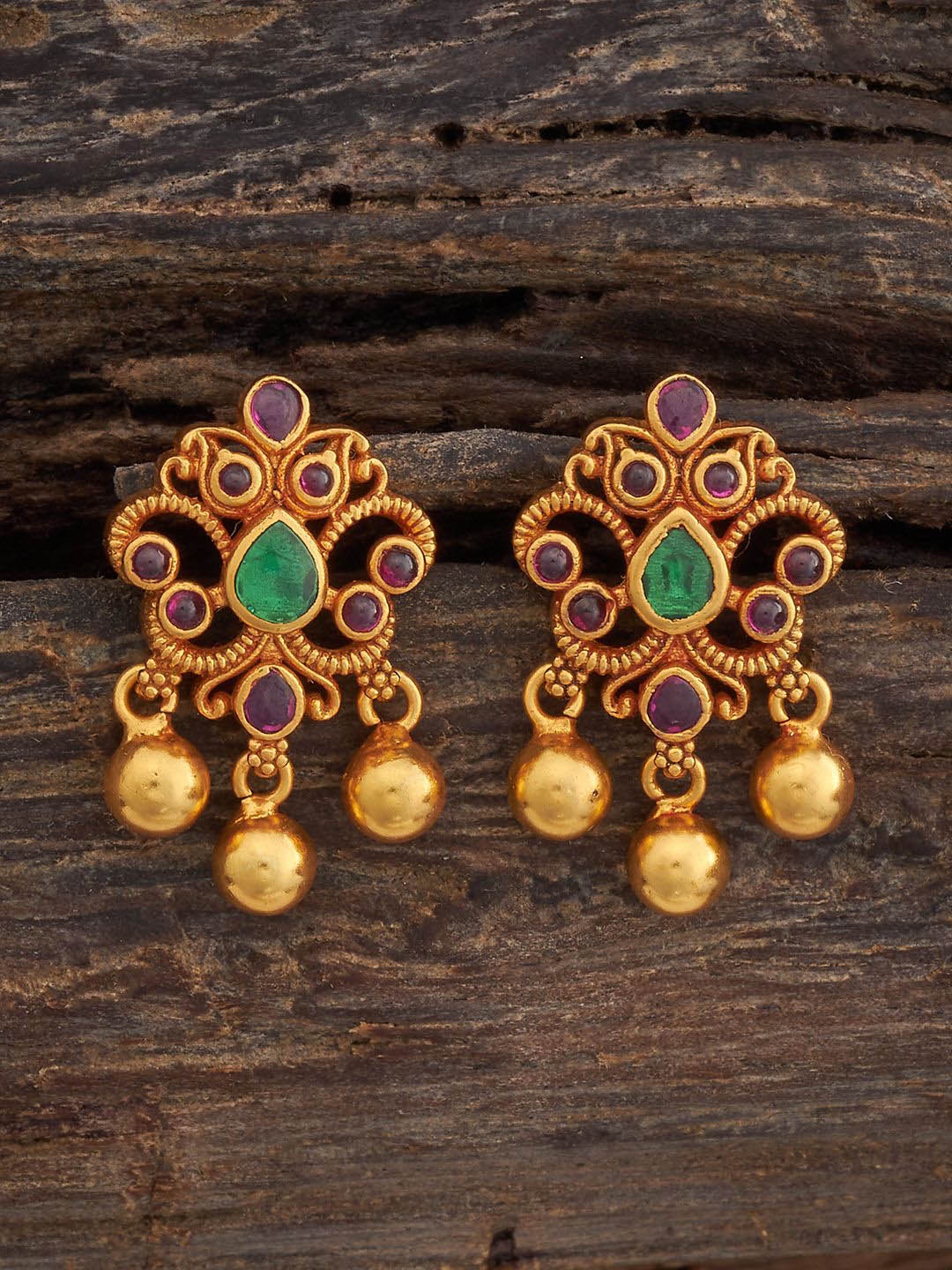 

Kushal's Fashion Jewellery 92.5 Pure Silver Gold Plated Stone Studded Drop Earrings