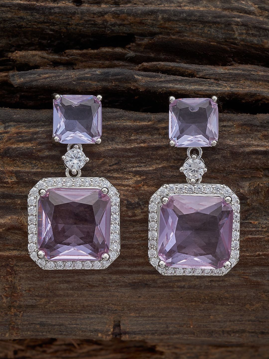 

Kushal's Fashion Jewellery Cubic Zirconia Rhodium Plated Square Drop Earrings, Silver