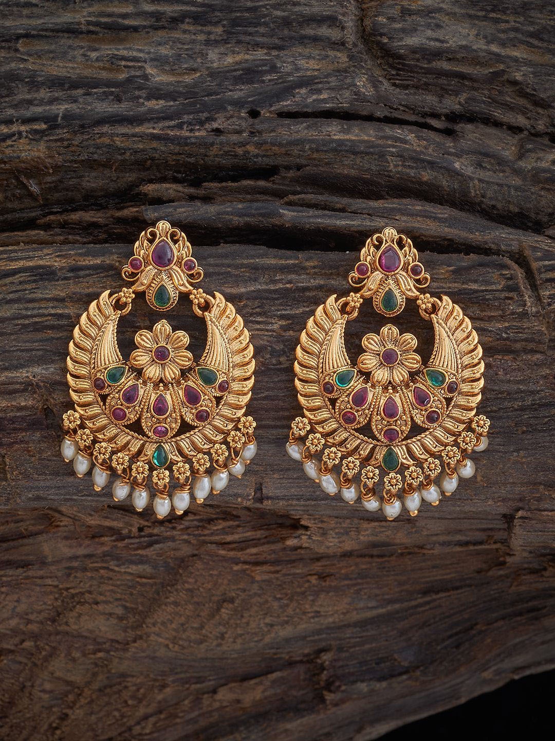 

Kushal's Fashion Jewellery Artificial Beads Gold Plated Antique Chandbalis
