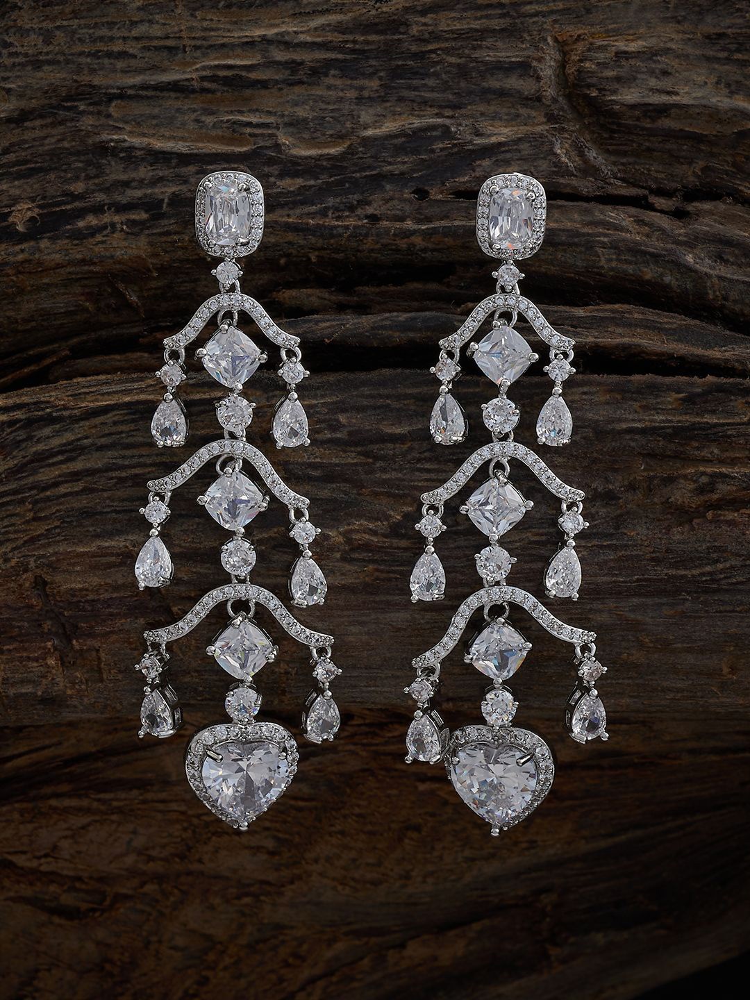 

Kushal's Fashion Jewellery Rhodium Plated Cubic Zirconia Drop Earrings, Silver