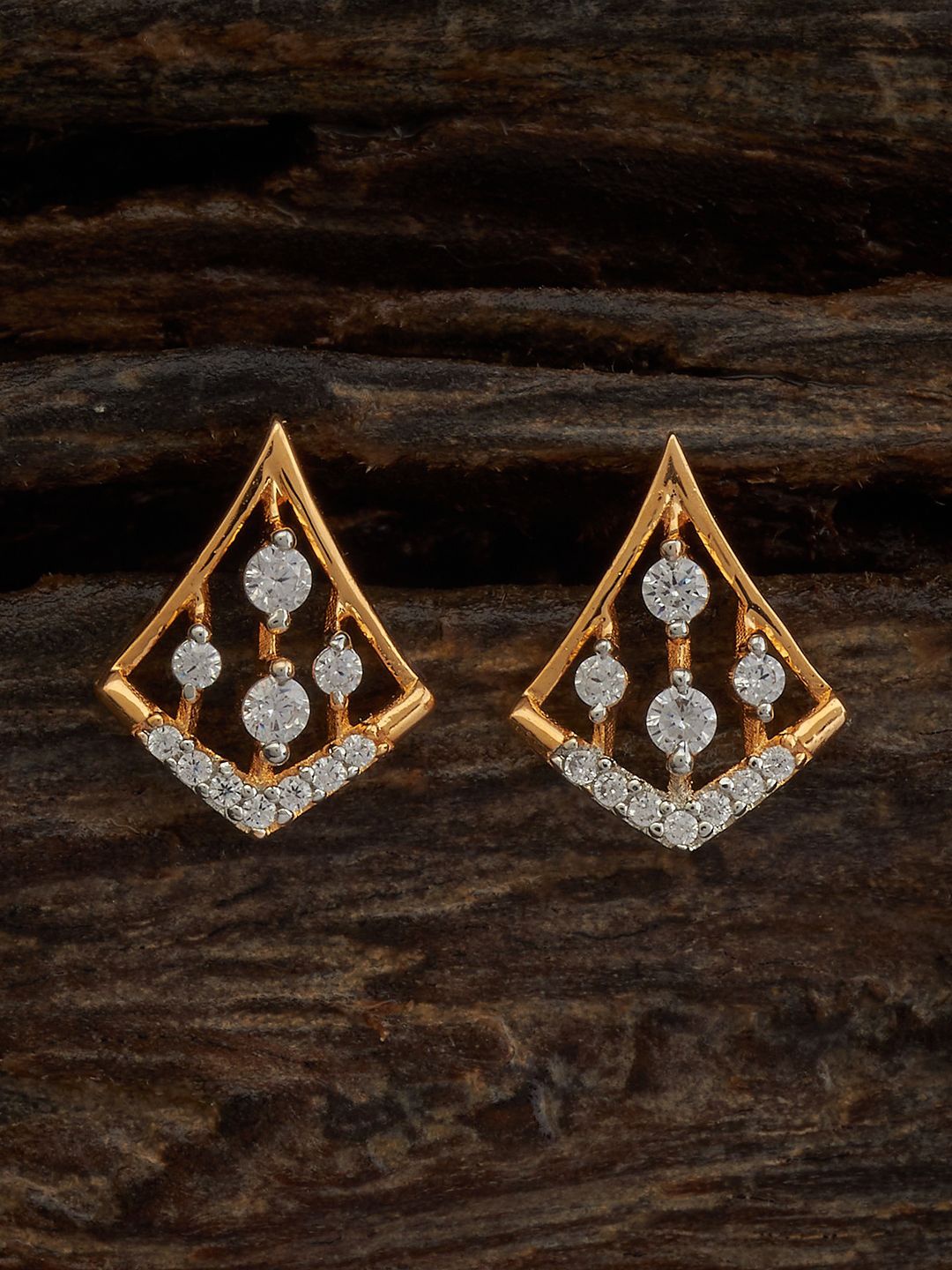 

Kushal's Fashion Jewellery Rhodium-Plated Cubic Zirconia Studed Geometric Studs, Gold