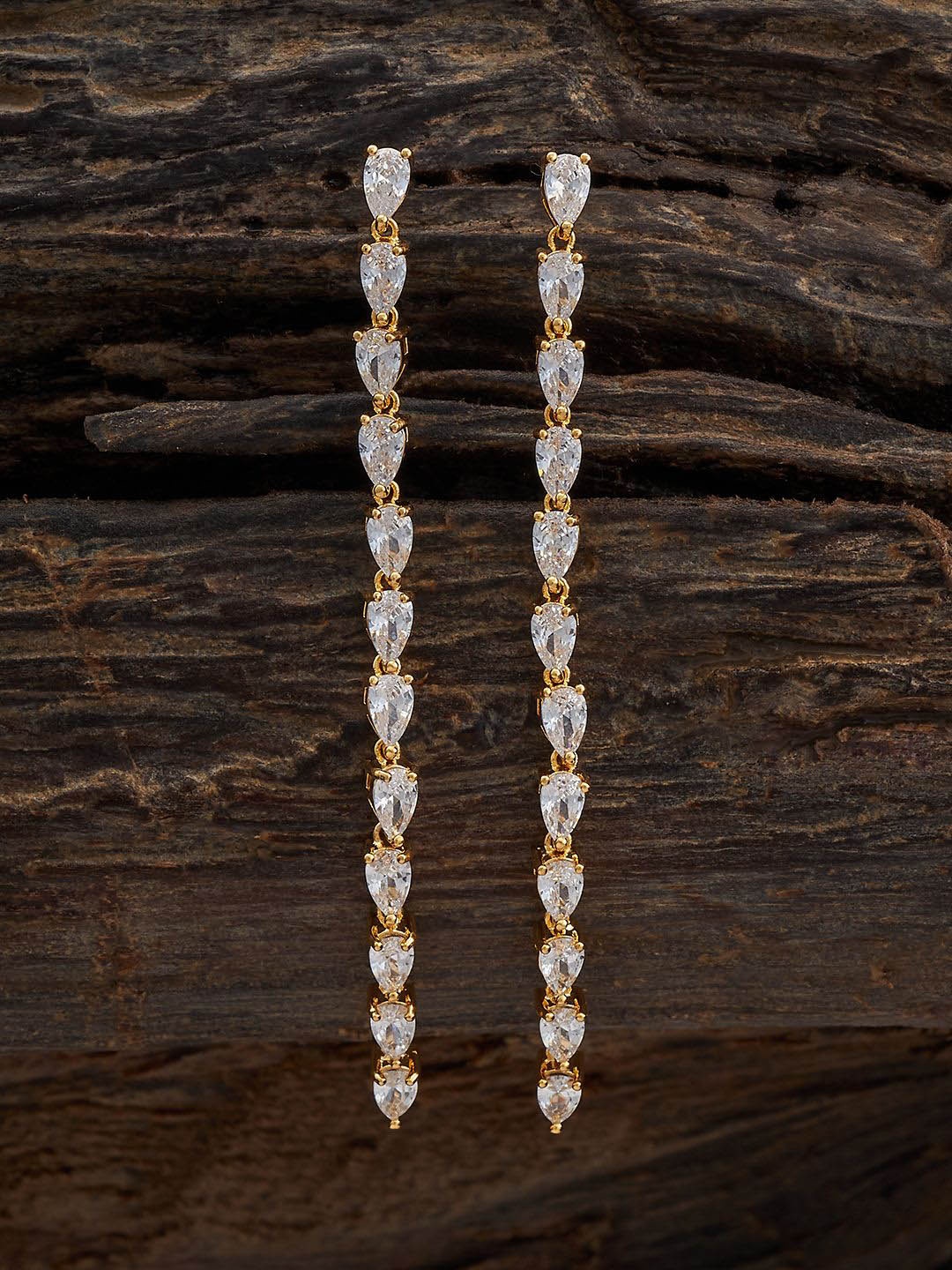 

Kushal's Fashion Jewellery Gold-Plated Cubic Zirconia Teardrop Shaped Drop Earrings