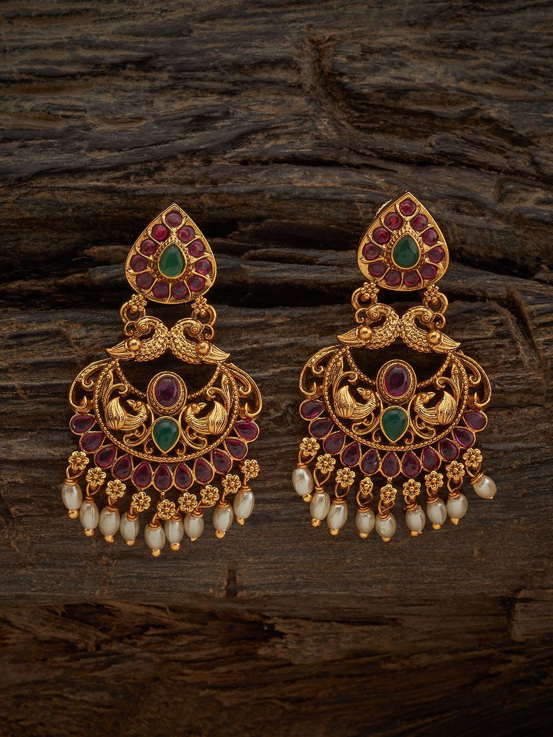 

Kushal's Fashion Jewellery Gold-Plated Stones Studded & Beaded Classic Drop Earrings