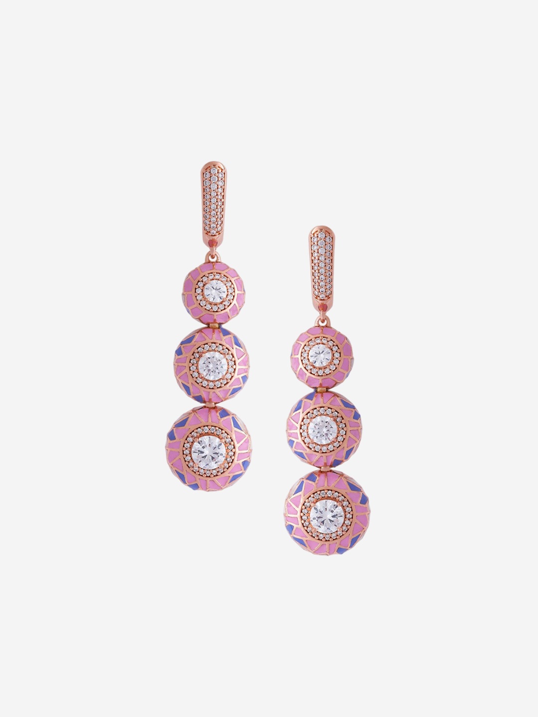 

Kushal's Fashion Jewellery Rose Gold-Plated Cubic Zirconia Studded Drop Earrings