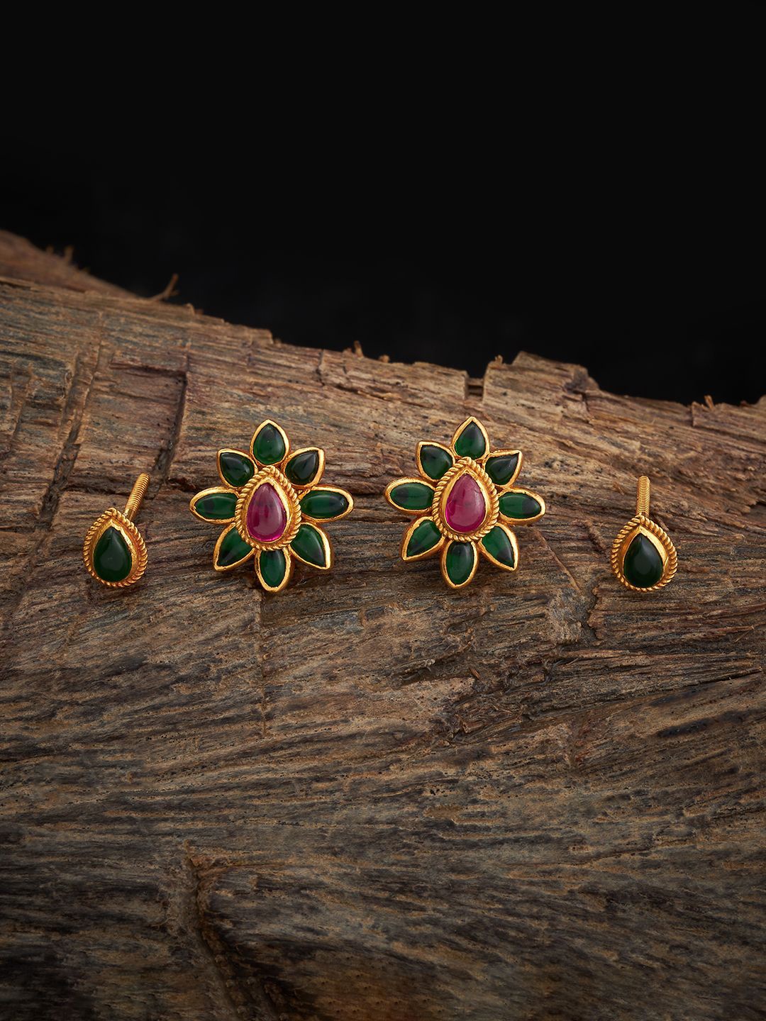 

Kushal's Fashion Jewellery 92.5 Pure Silver Gold-Plated Stones Studded Floral Studs