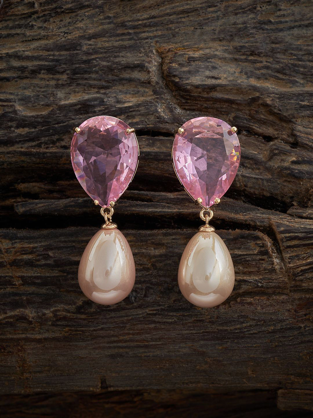 

Kushal's Fashion Jewellery Gold-Plated Cubic Zirconia Teardrop Shaped Drop Earrings, Pink