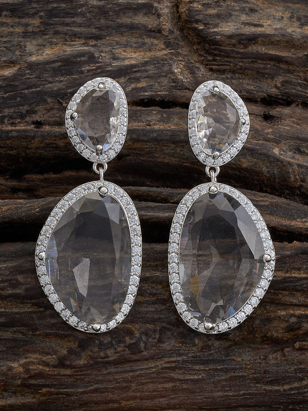 

Kushal's Fashion Jewellery Rhodium Plated Cubic Zirconia Contemporary Drop Earrings, White