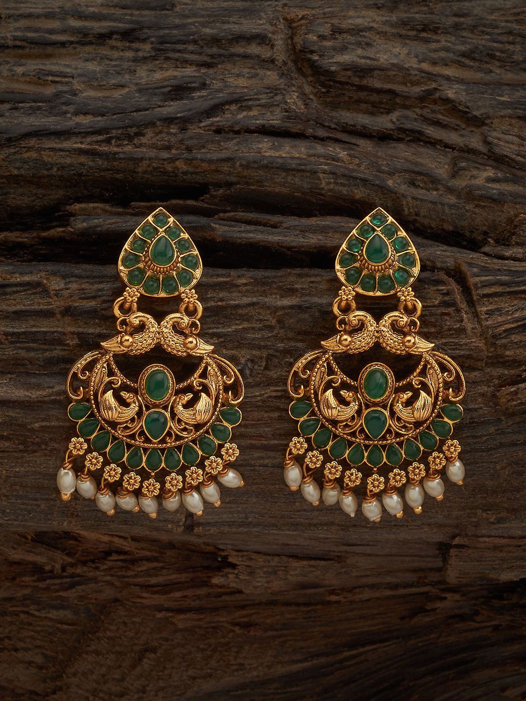 

Kushal's Fashion Jewellery Gold-Plated Stone-Studded & Beaded Classic Drop Earrings