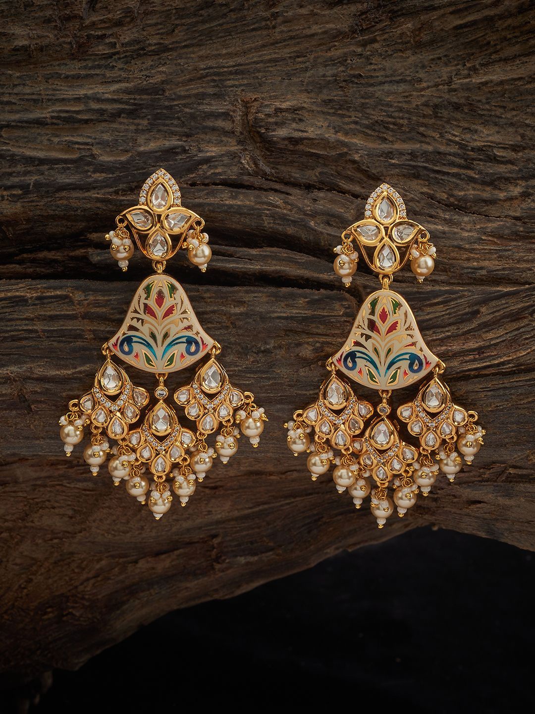 

Kushal's Fashion Jewellery Kundan-Studded & Beaded Classic Drop Earrings, Gold