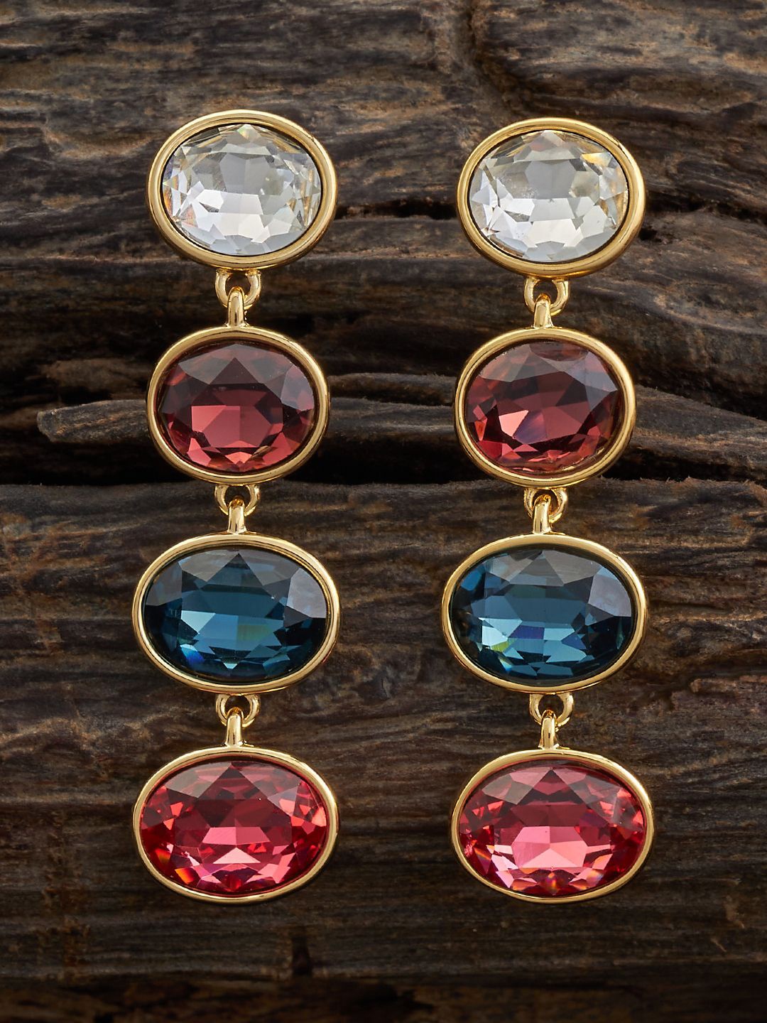 

Kushal's Fashion Jewellery Gold-Plated Cubic Zirconia-Studded Oval Drop Earrings
