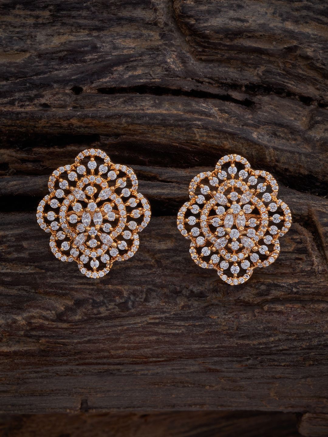 

Kushal's Fashion Jewellery Gold-Plated Cubic Zirconia-Studded Studs Earrings