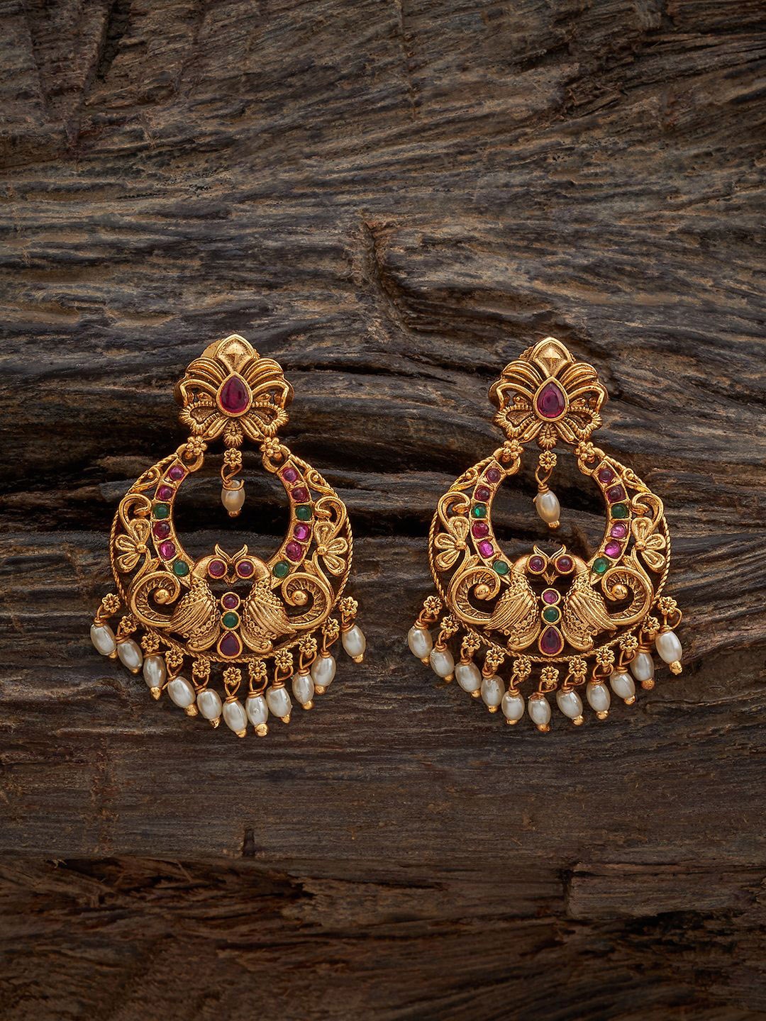 

Kushal's Fashion Jewellery Gold-Plated Stone-Studded & Beaded Classic Drop Earrings