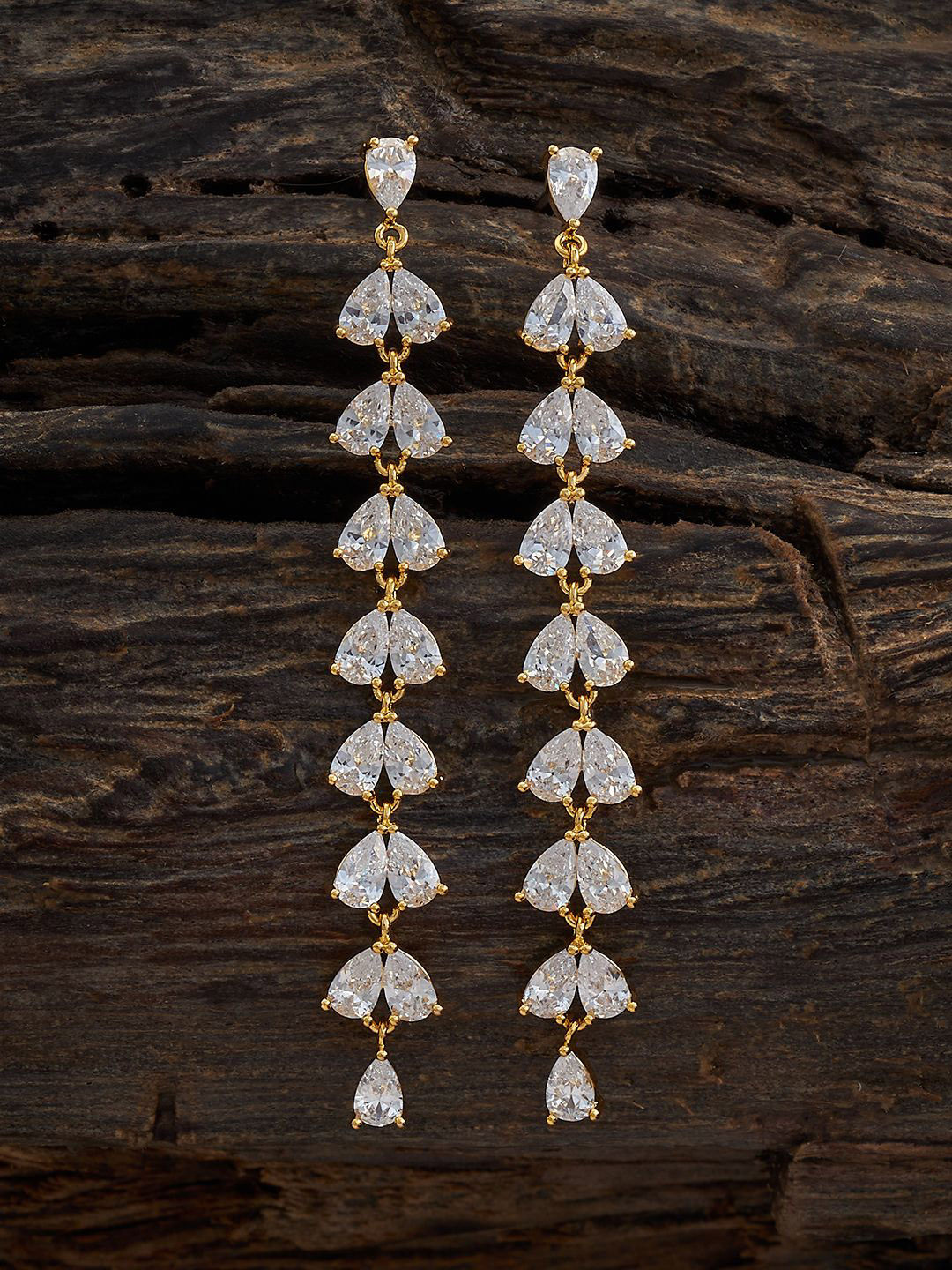 

Kushal's Fashion Jewellery Gold-Plated Cubic Zirconia-Studded Drop Earrings