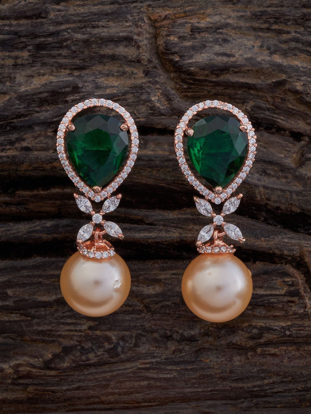 

Kushal's Fashion Jewellery Rose Gold-Plated Cubic Zirconia-Studded Drop Earrings
