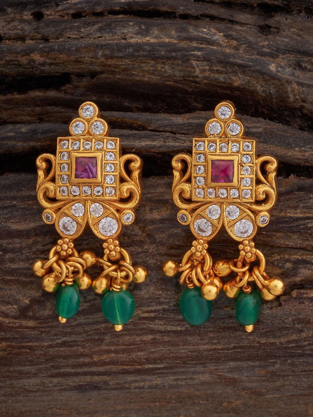 

Kushal's Fashion Jewellery Gold-Plated Stone-Studded & Beaded 92.5 Silver Drop Earrings