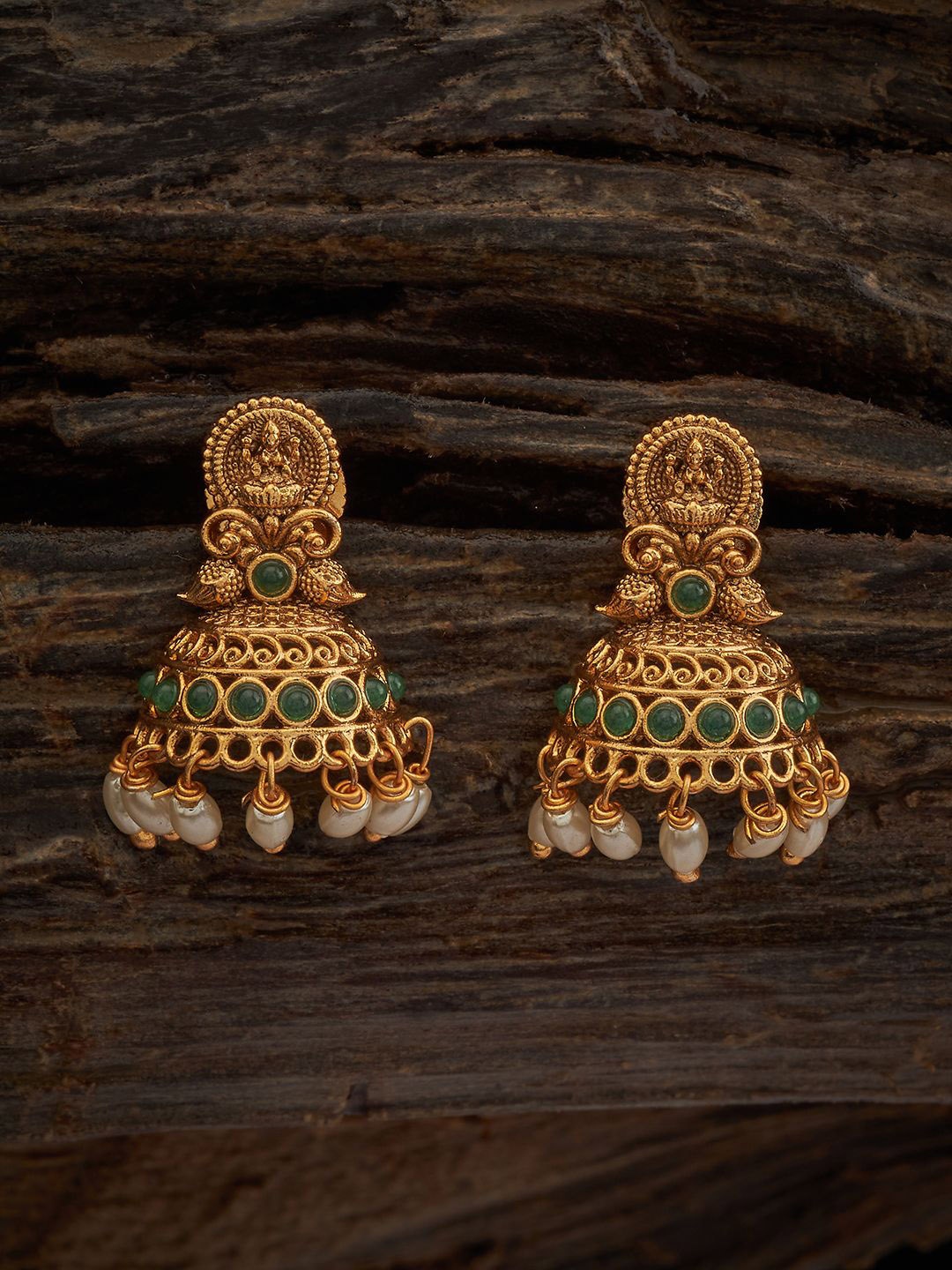 

Kushal's Fashion Jewellery Gold Plated Stone Studded & Beaded Classic Antique Jhumkas