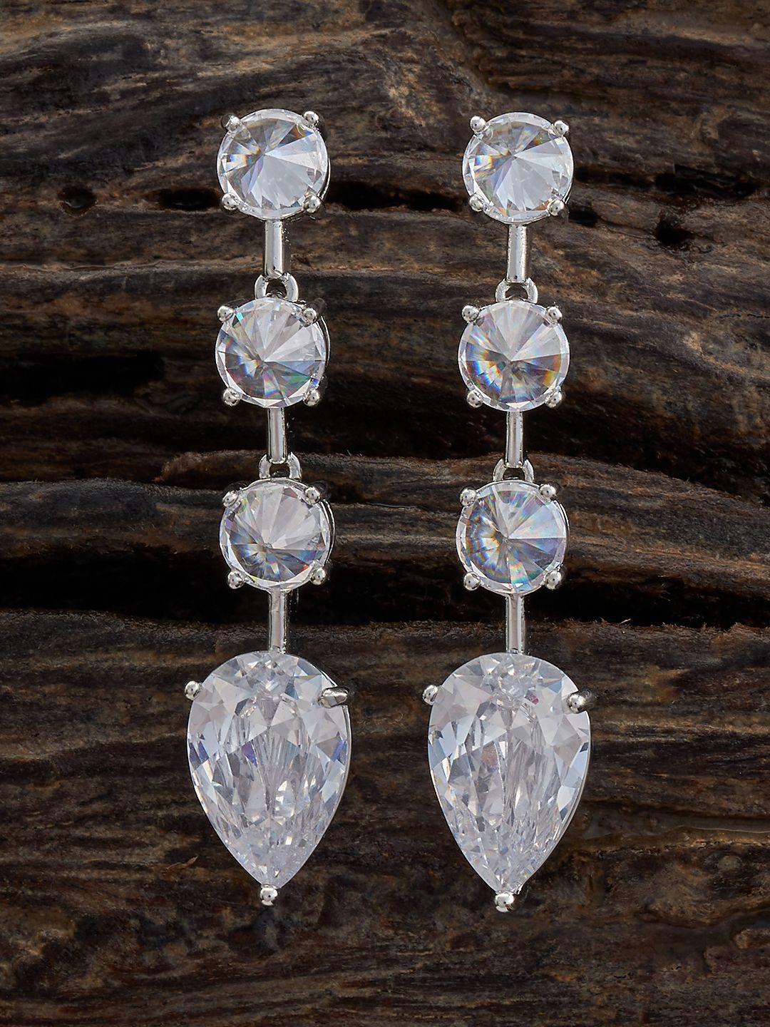 

Kushal's Fashion Jewellery Rhodium Plated Cubic Zirconia Teardrop Shaped Drop Earrings, Silver