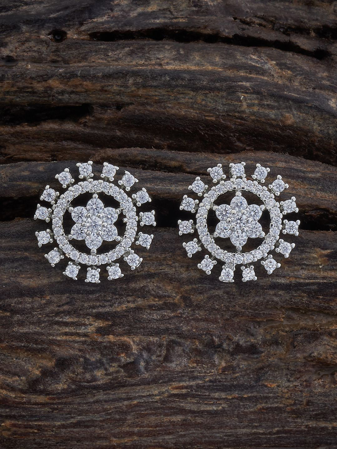 

Kushal's Fashion Jewellery Rhodium Plated Circular Stud Earrings, Silver