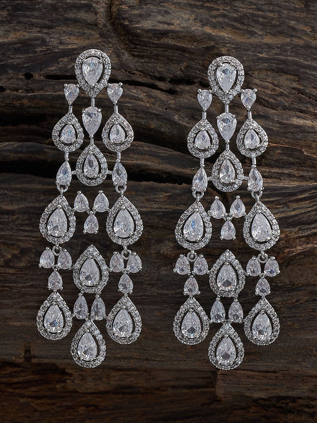 

Kushal's Fashion Jewellery Rhodium Plated Cubic Zirconia Teardrop Shaped Drop Earrings, Silver