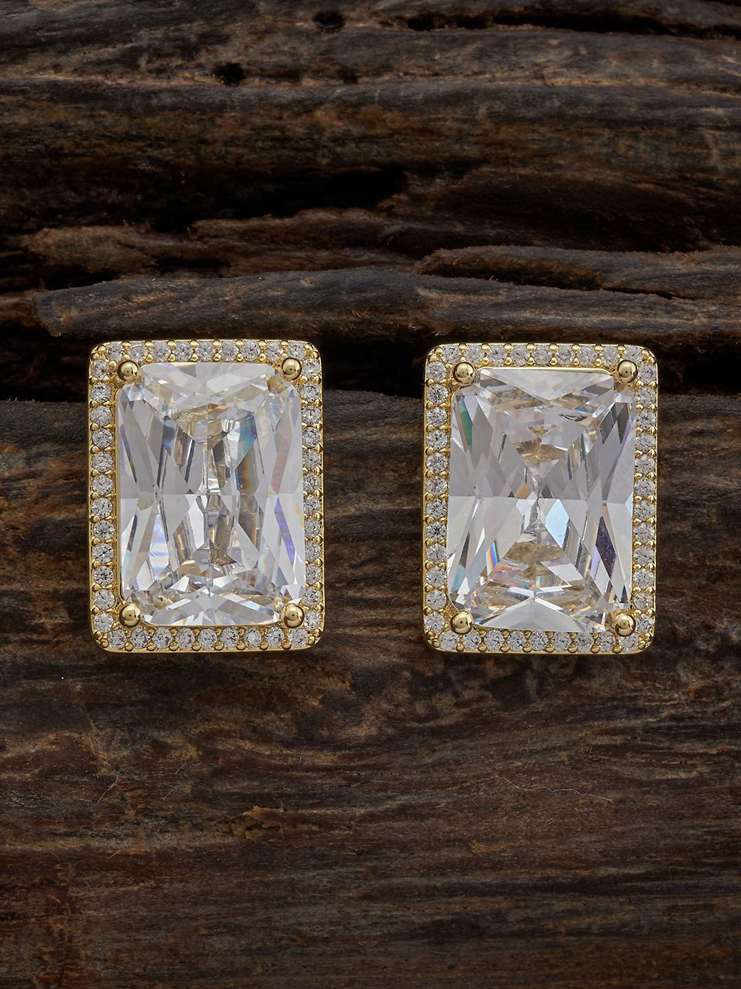 

Kushal's Fashion Jewellery Gold Plated Cubic Zirconia Square Studs Earrings