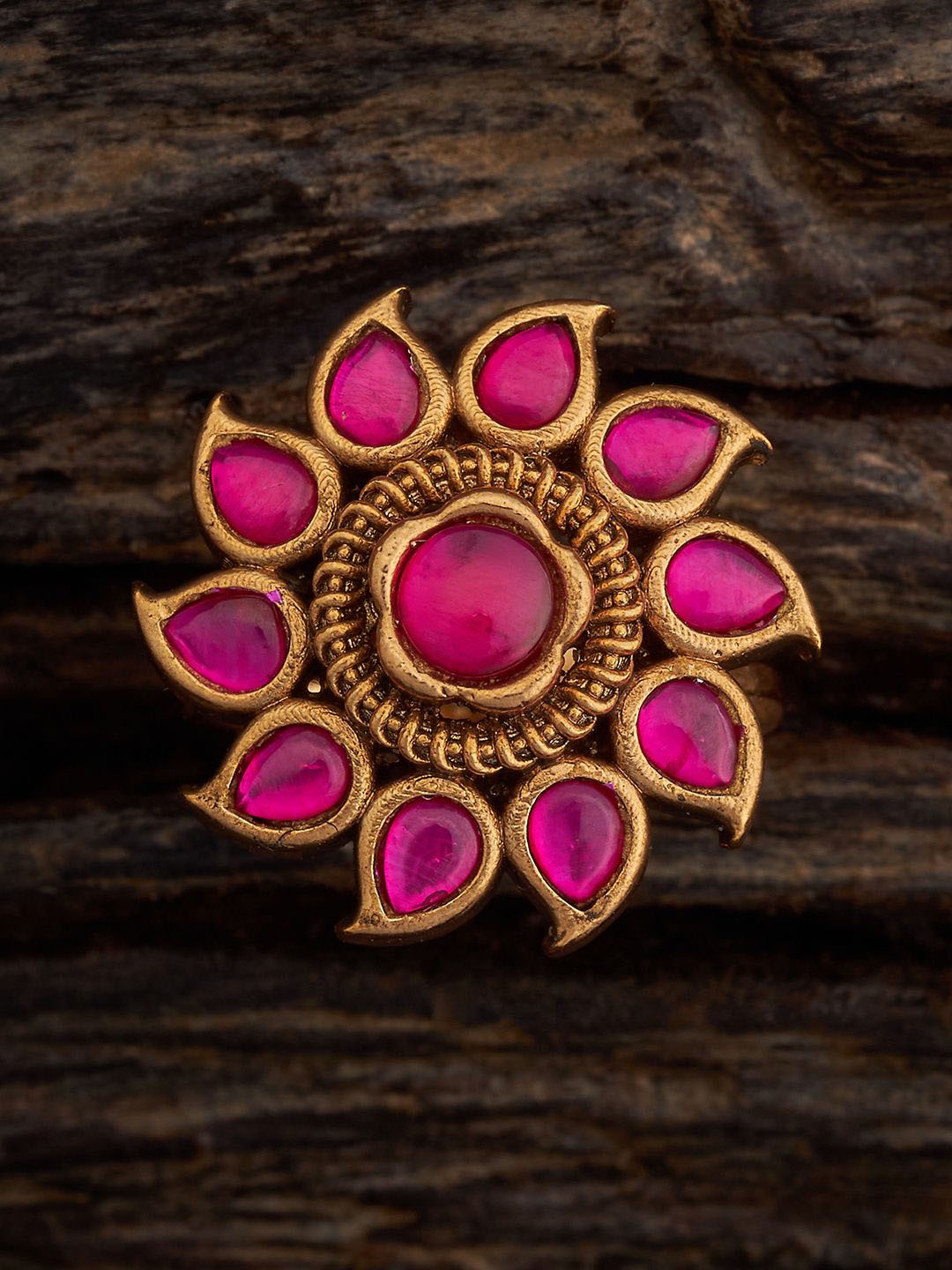 

Kushal's Fashion Jewellery Gold-Plated Ruby-Studded Adjustable Finger Ring