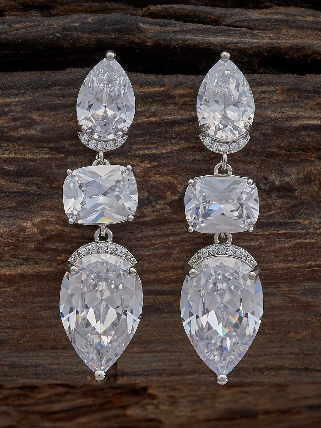 

Kushal's Fashion Jewellery Rhodium Plated Cubic Zirconia Teardrop Shaped Drop Earrings, Silver