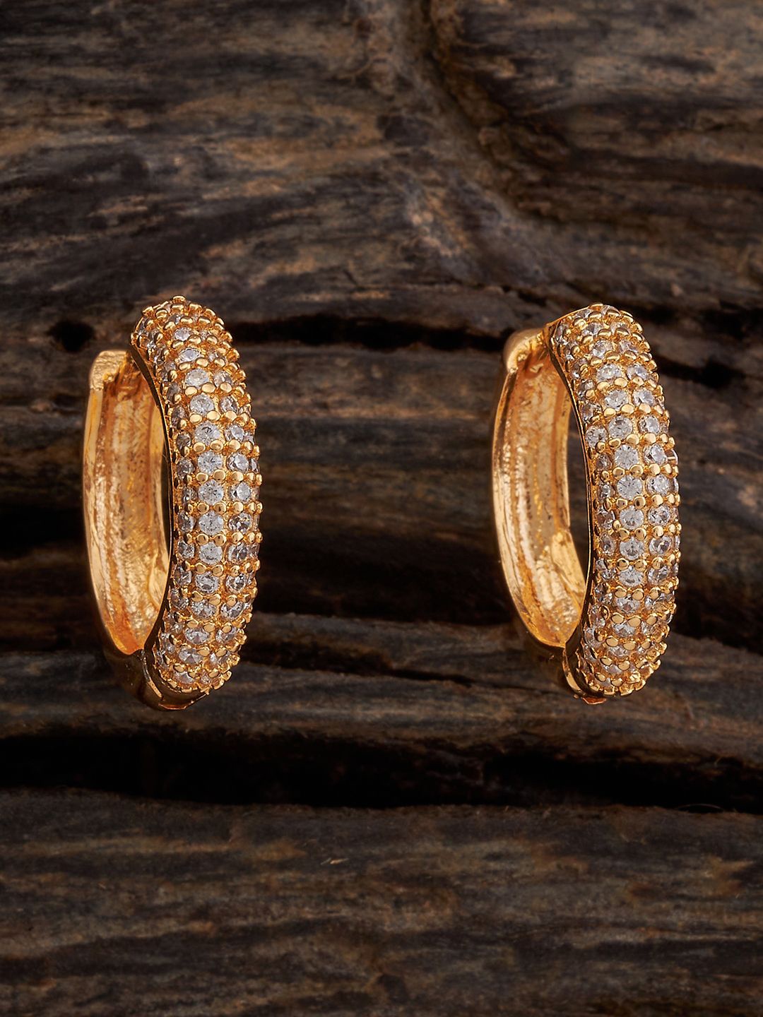 

Kushal's Fashion Jewellery Gold-Plated CZ Stone Studded Classic Hoop Earrings