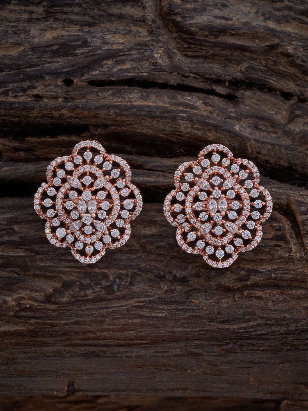 

Kushal's Fashion Jewellery Rose Gold-Plated CZ Stone Studded Classic Studs Earrings, White