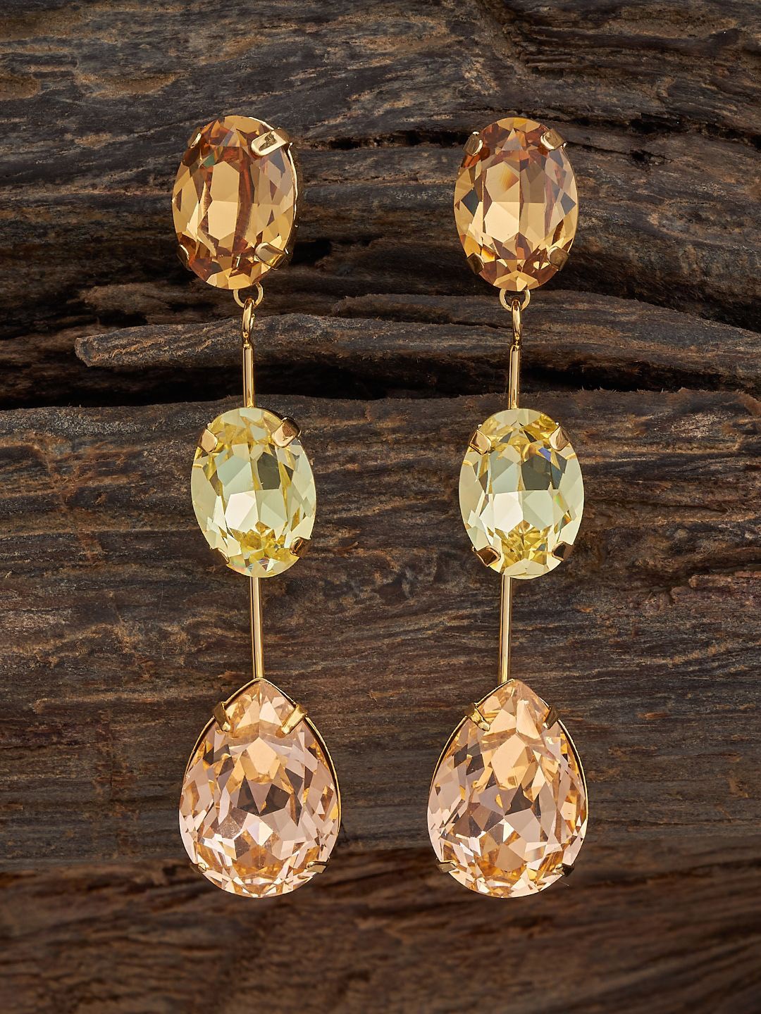 

Kushal's Fashion Jewellery Gold-Plated CZ Stone Studded Teardrop Shaped Drop Earrings