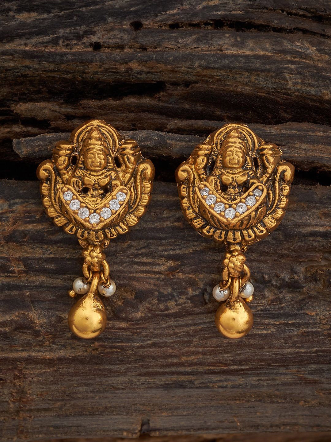 

Kushal's Fashion Jewellery 92.5 Pure Silver Gold-Plated Stone Studded Drop Earrings