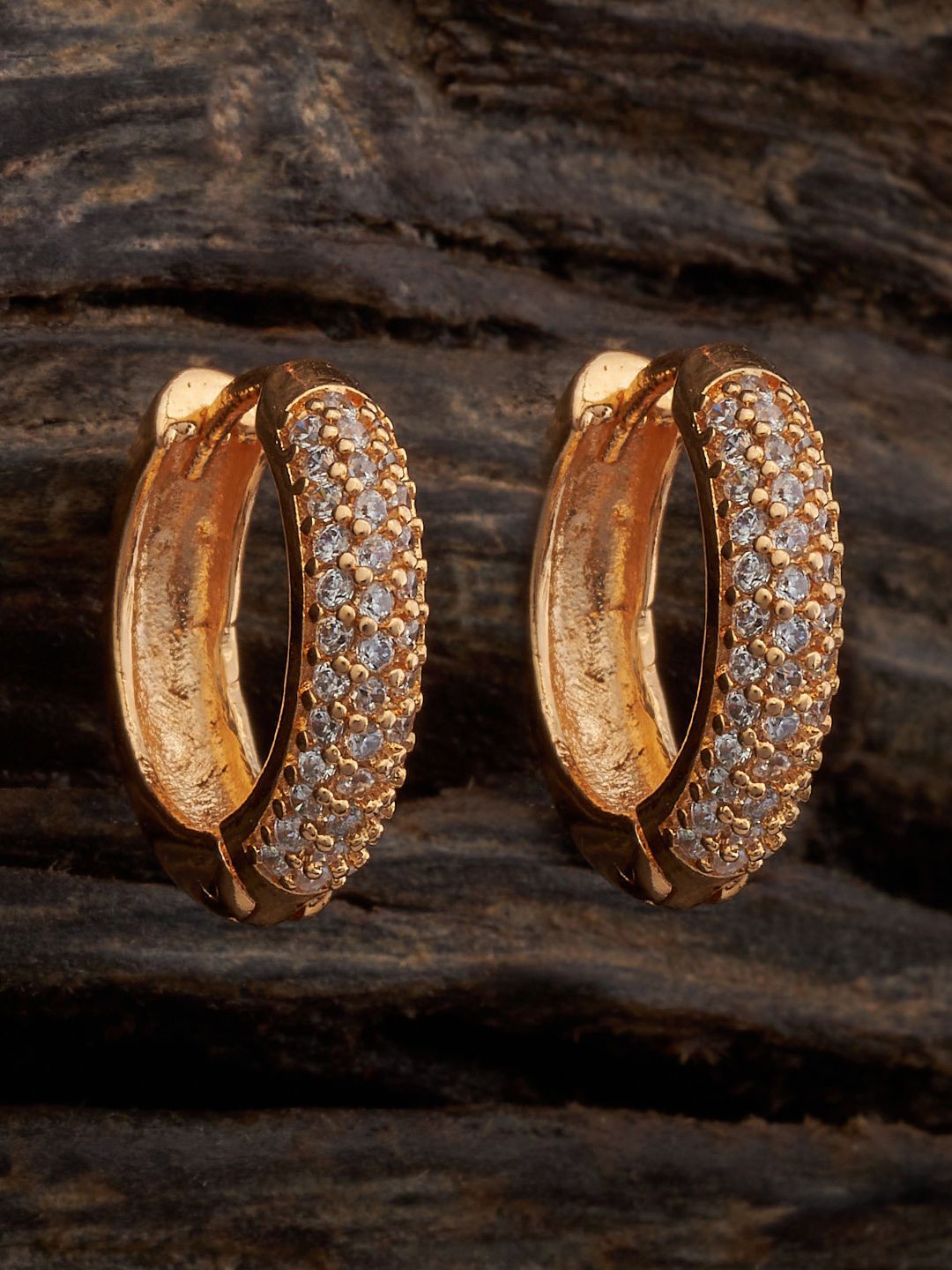 

Kushal's Fashion Jewellery Gold-Plated CZ Stone Studded Classic Hoop Earrings