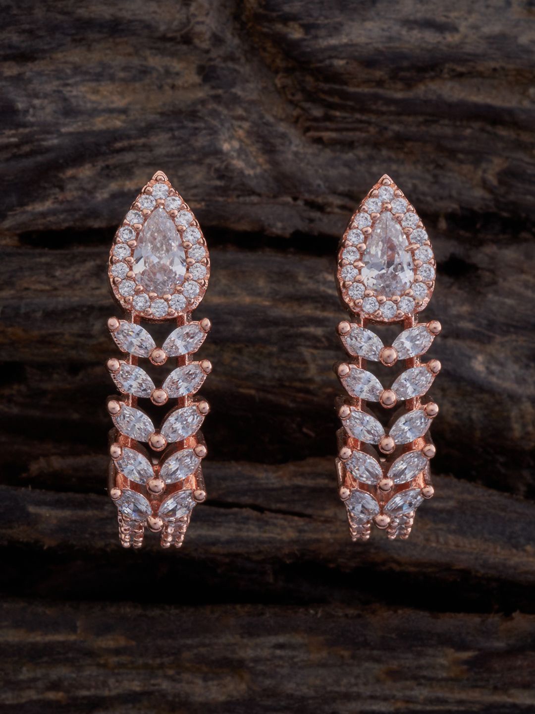 

Kushal's Fashion Jewellery Rose Gold-Plated CZ Stone Studded Classic Drop Earrings