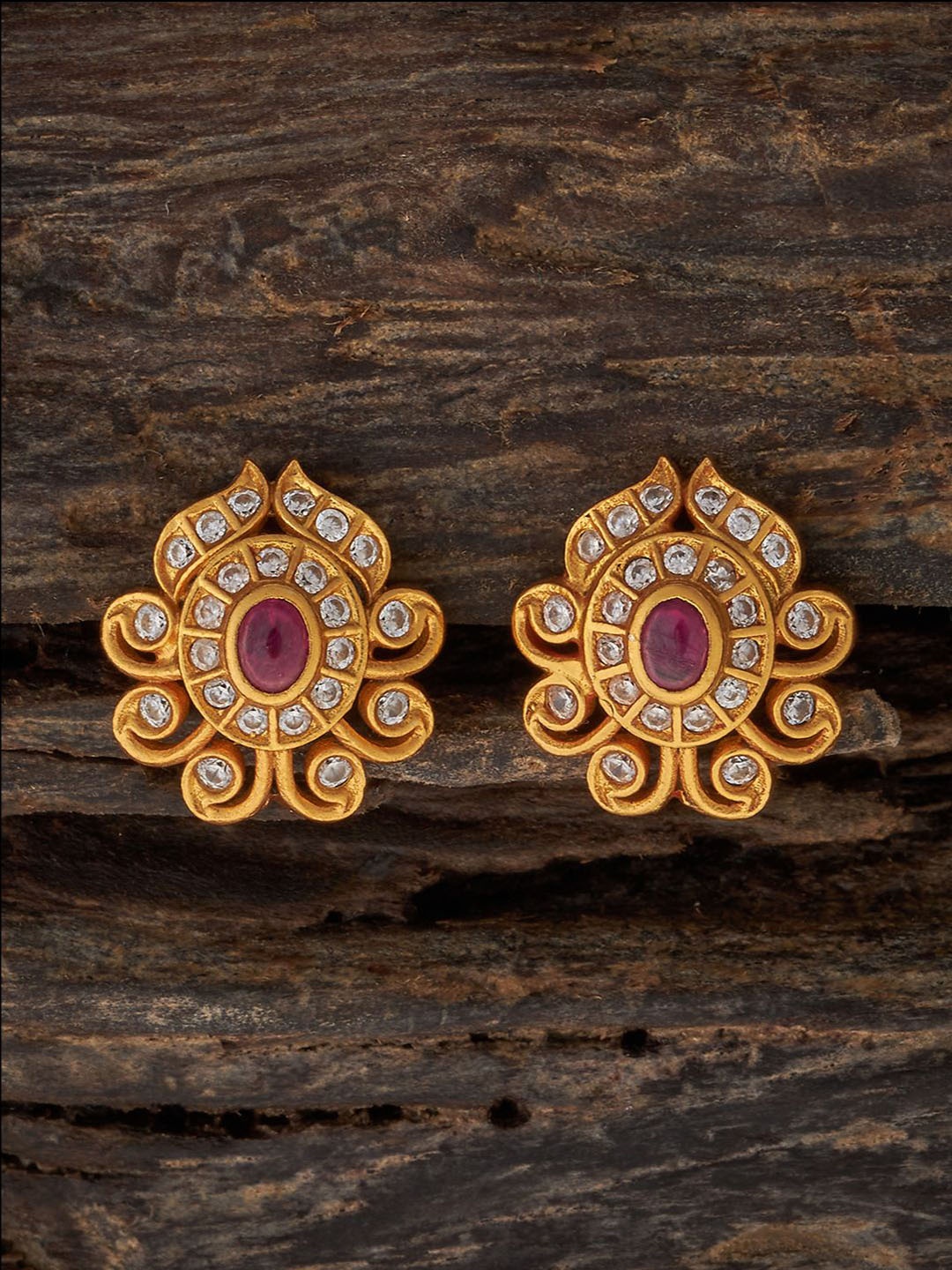 

Kushal's Fashion Jewellery Gold-Plated 92.5 Pure Silver Stone Studded Studs Earrings, Red