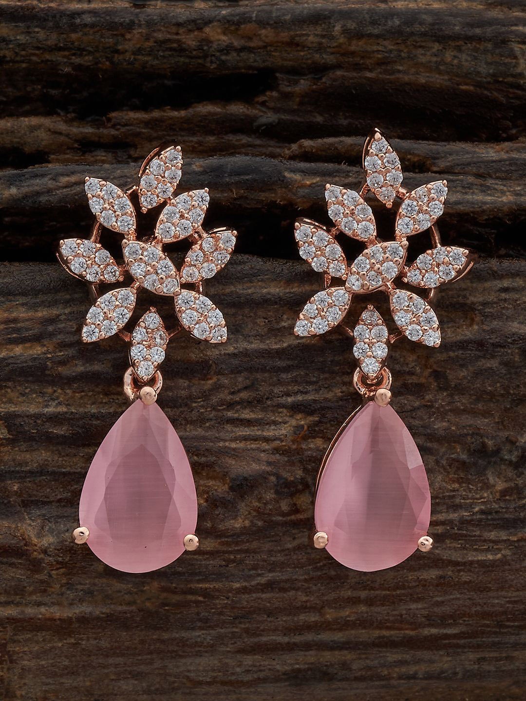 

Kushal's Fashion Jewellery Rose Gold-Plated CZ Stone Studded Teardrop Shaped Drop Earrings